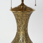 Antique Moroccan Perforated Brass Table Lamp and Shade