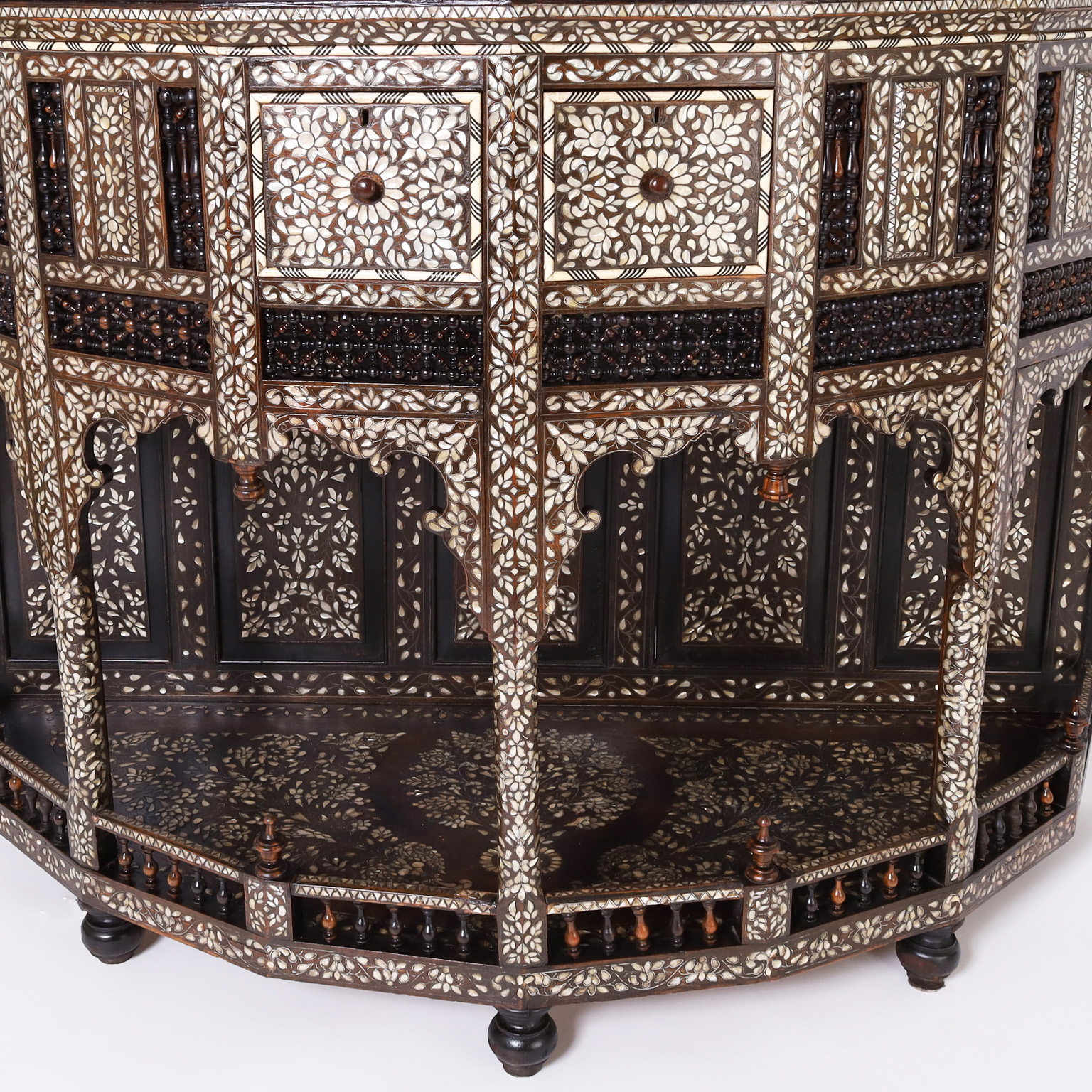 Antique Anglo Indian Marble Top Console with Inlaid Mother of Pearl