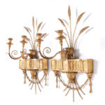Antique Pair of Italian Gilt Wall Sconces with Wheat Stalk Motif