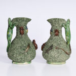 Pair of Antique Palissy Ware Pitchers with Reptiles by Manuel Mafra