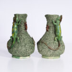 Pair of Antique Palissy Ware Pitchers with Reptiles by Manuel Mafra