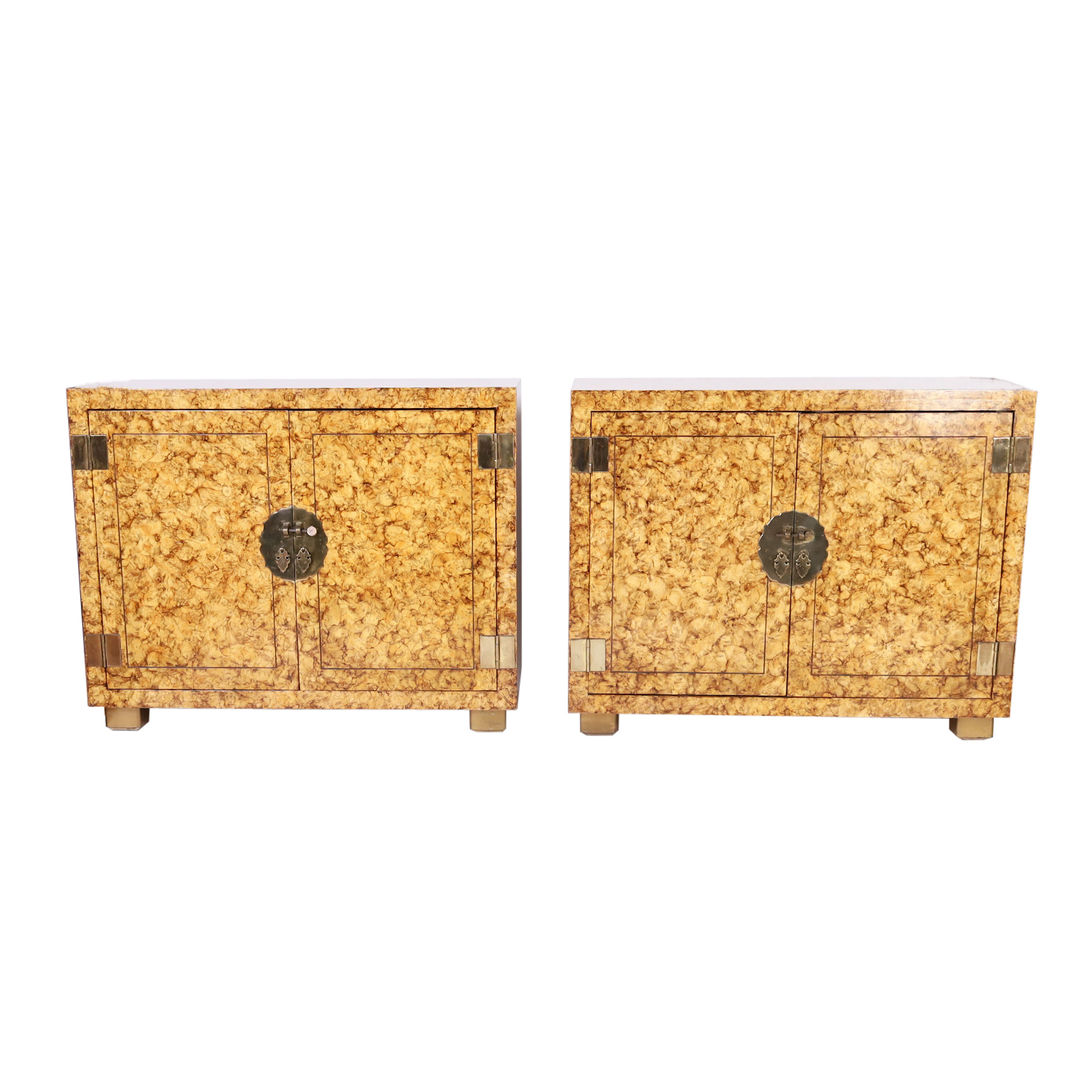 Pair of Henredon Mid Century Asian Modern Faux Tortoise Cabinets