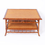 Mid Century British Colonial Faux Bamboo and Grasscloth Square Coffee Table