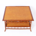 Mid Century British Colonial Faux Bamboo and Grasscloth Square Coffee Table