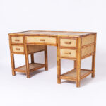 Vintage British Colonial Style Bamboo and Grasscloth Desk
