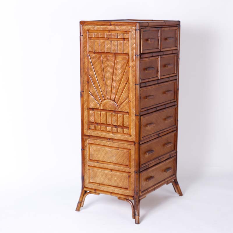 British Colonial Style Bamboo and Grasscloth Dresser