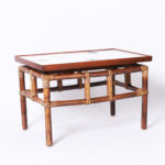 Pair of Asian Modern Bamboo Tile Top Tables or Stands