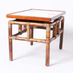 Pair of Asian Modern Bamboo Tile Top Tables or Stands