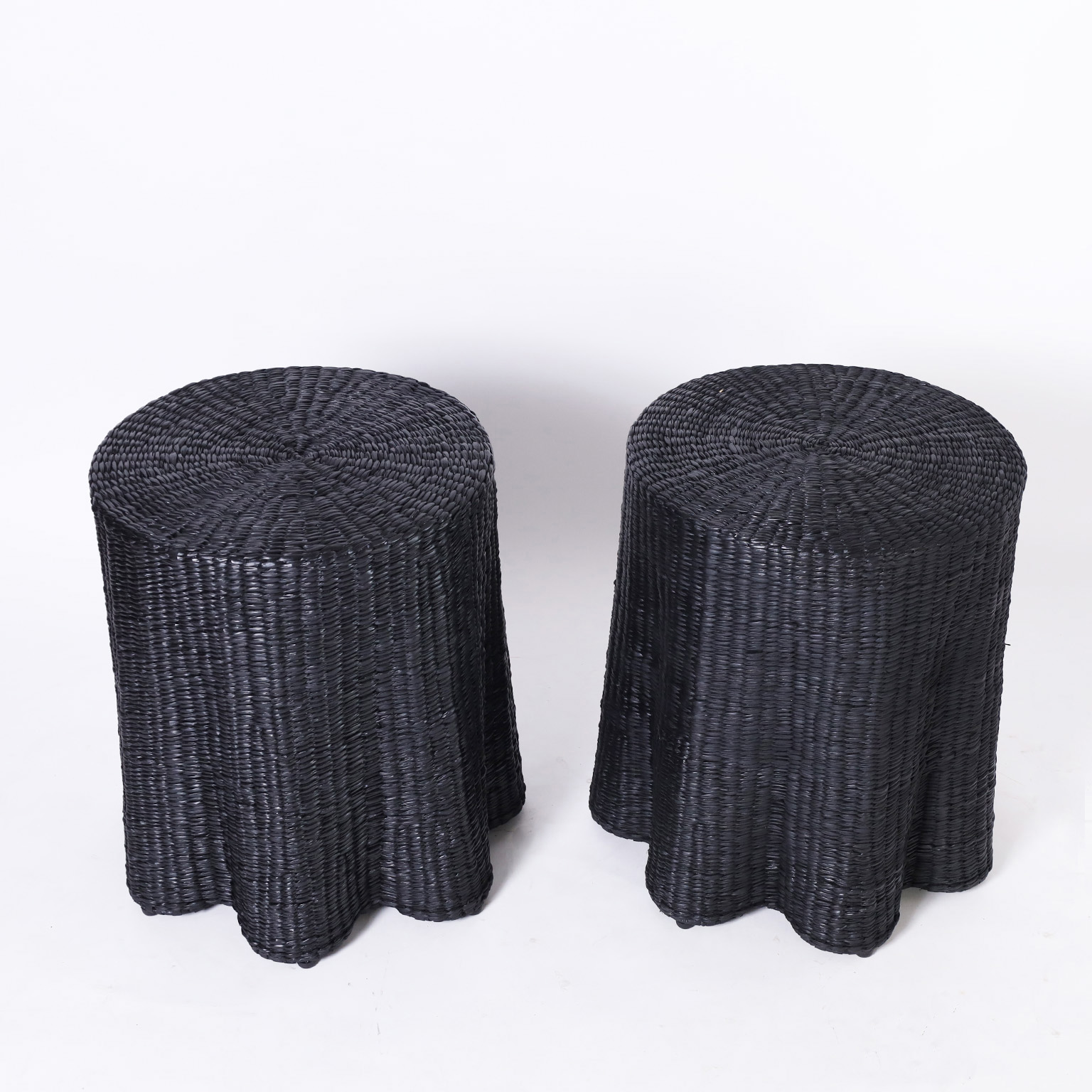 Pair of Black Woven Reed Ghost Drapery Stands from the FS Flores Collection