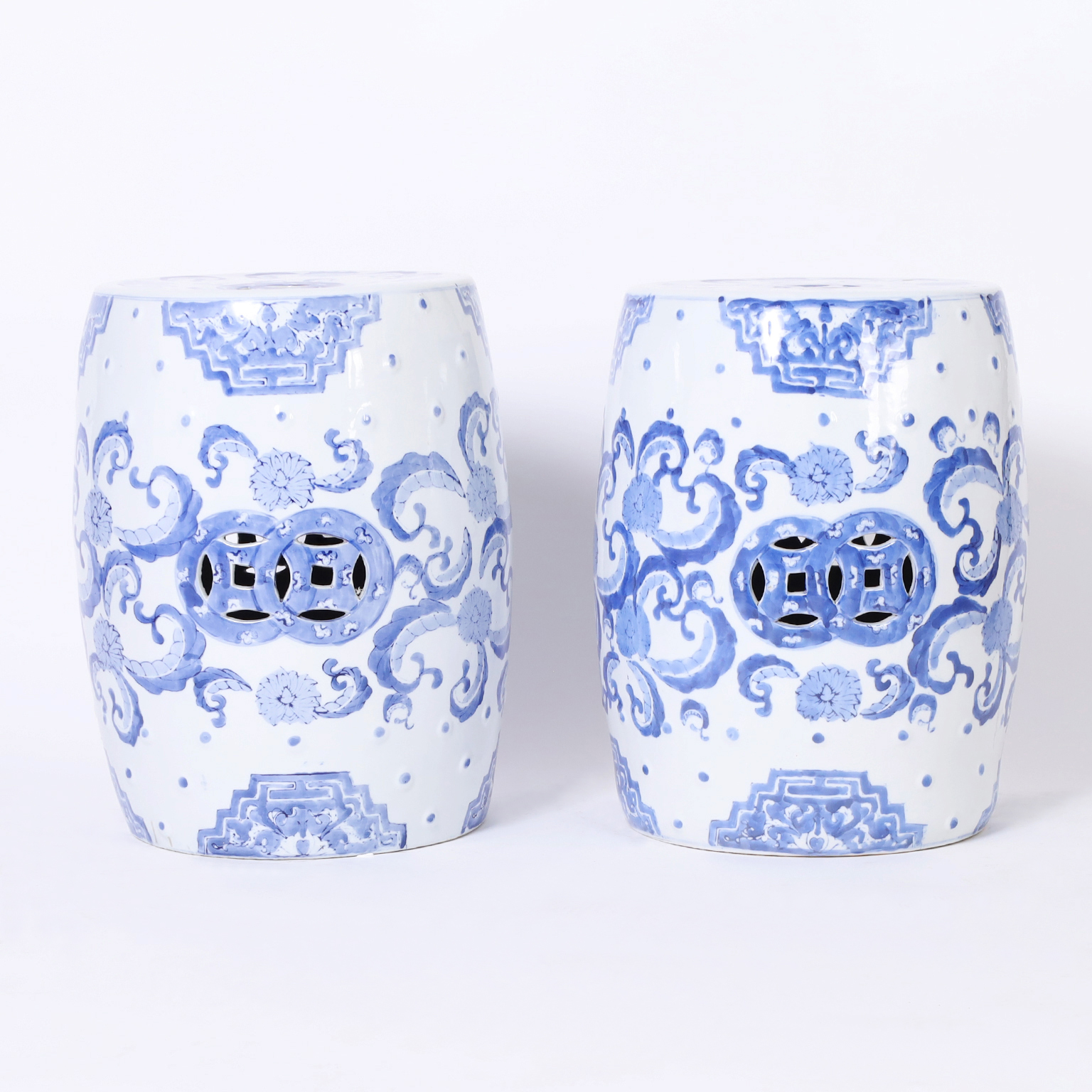 Pair of Vintage Chinese Blue and White Garden Seats