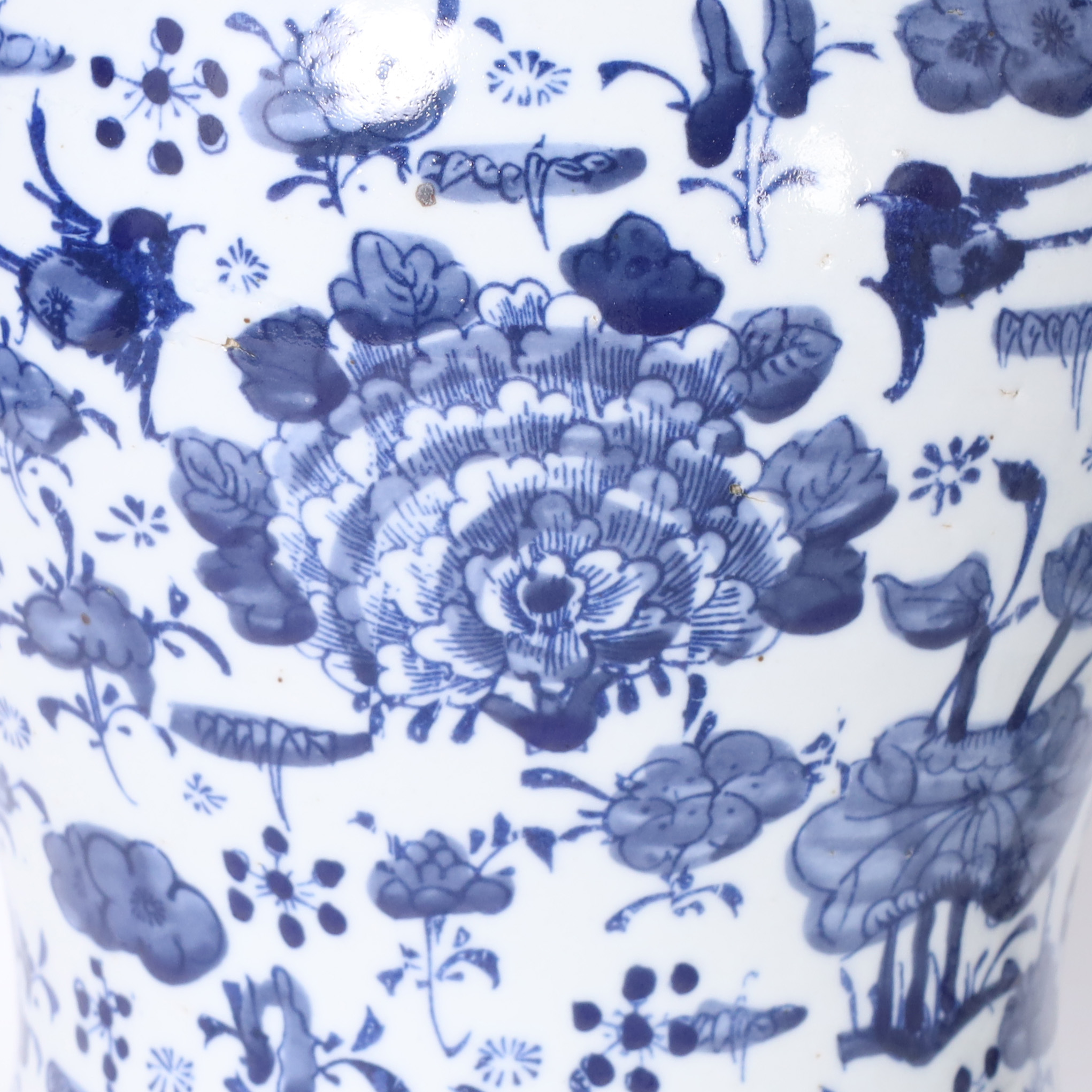 Pair of Chinese Blue and White Porcelain Ginger Jars with Birds and Flowers
