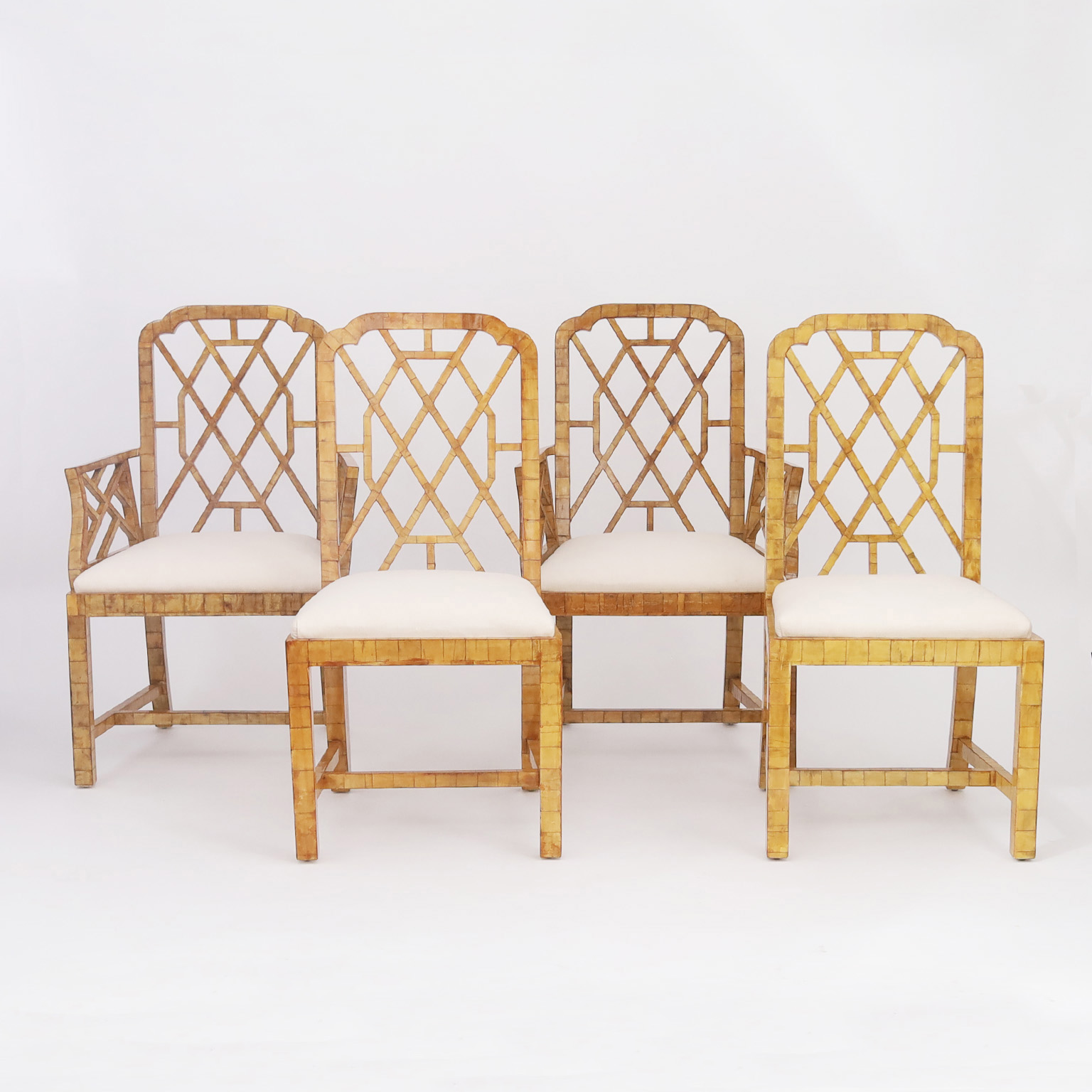 Mid Century Modern Set of Four Chinese Chippendale Style Dining Chairs