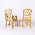 Mid Century Modern Set of Four Chinese Chippendale Style Dining Chairs