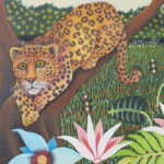 Vintage Painting on Canvas of a Leopard in a Tree by Branko Paradis