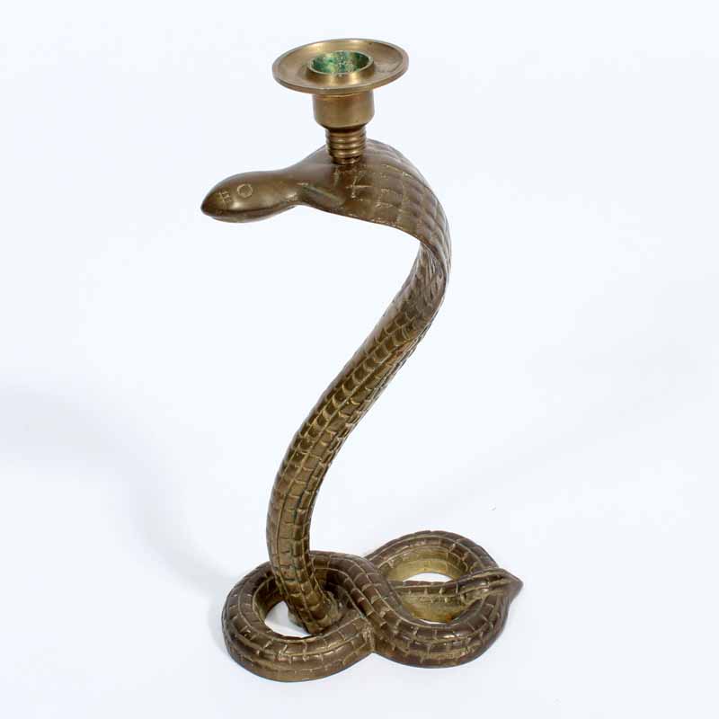 Carved Brass Cobra Candlestick