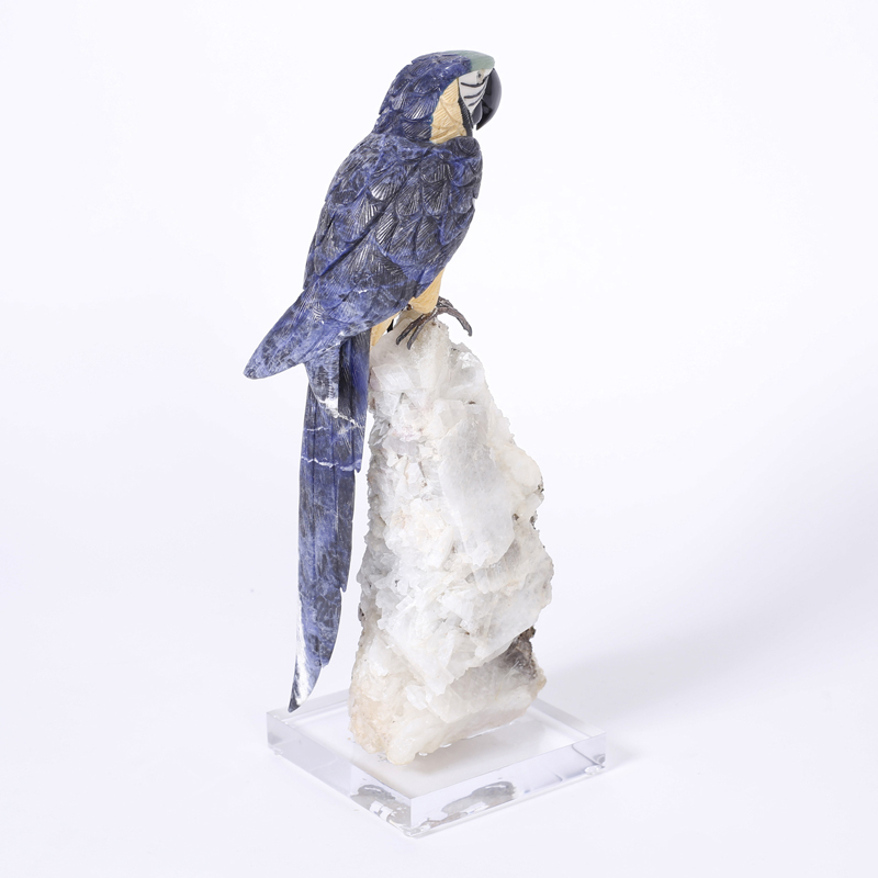 Carved Semi Precious Stone Parrot Sculpture