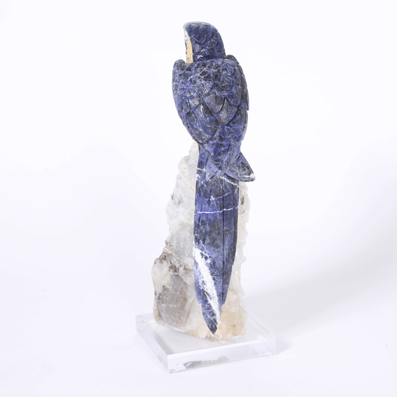 Carved Semi Precious Stone Parrot Sculpture