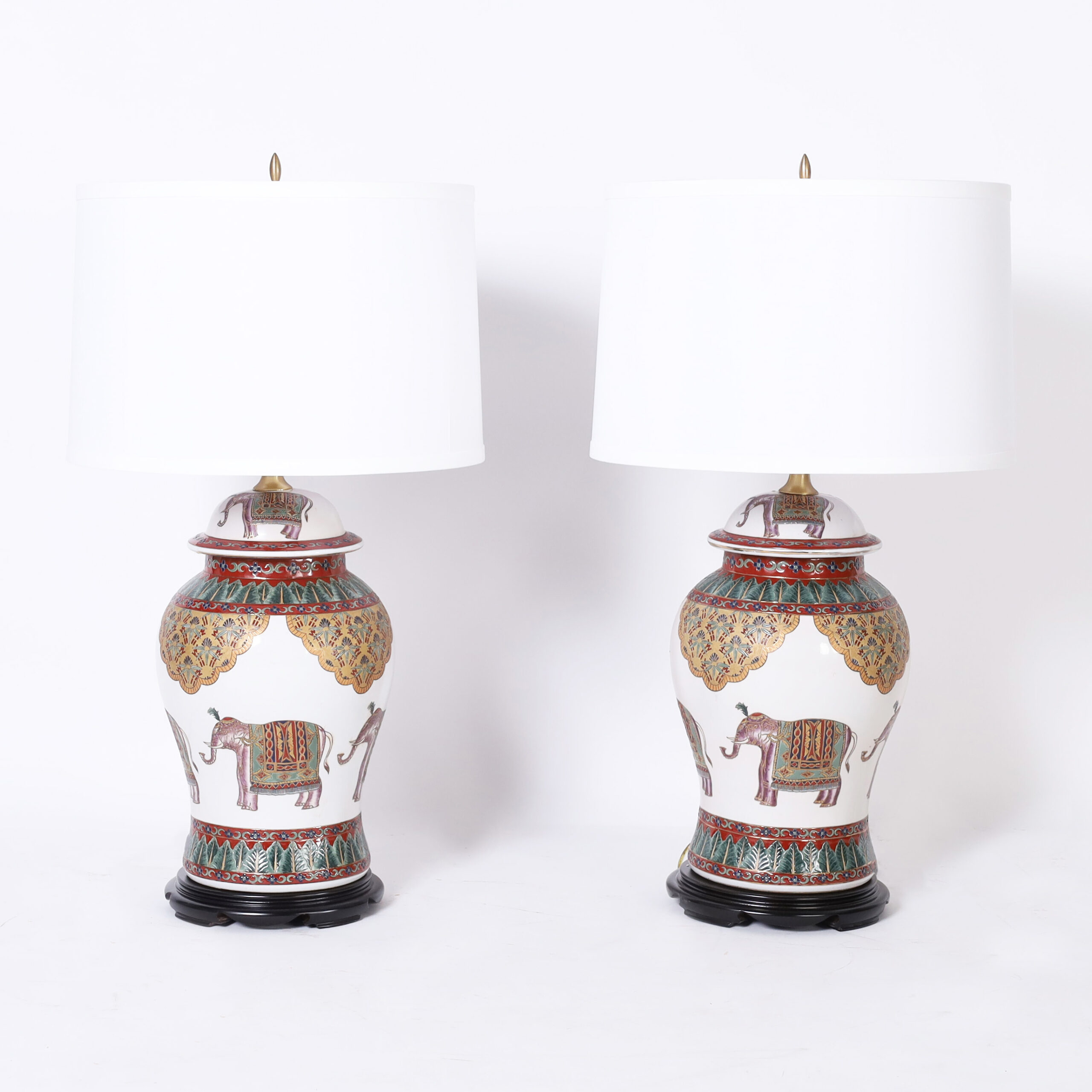 Pair of Vintage British Colonial Style Table Lamps with Elephants