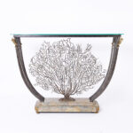 Vintage Iron and Bronze Coral Glass Top Console
