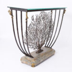 Vintage Iron and Bronze Coral Glass Top Console