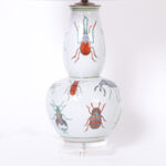 Pair of Porcelain Chinese Table Lamps Decorated with Insects