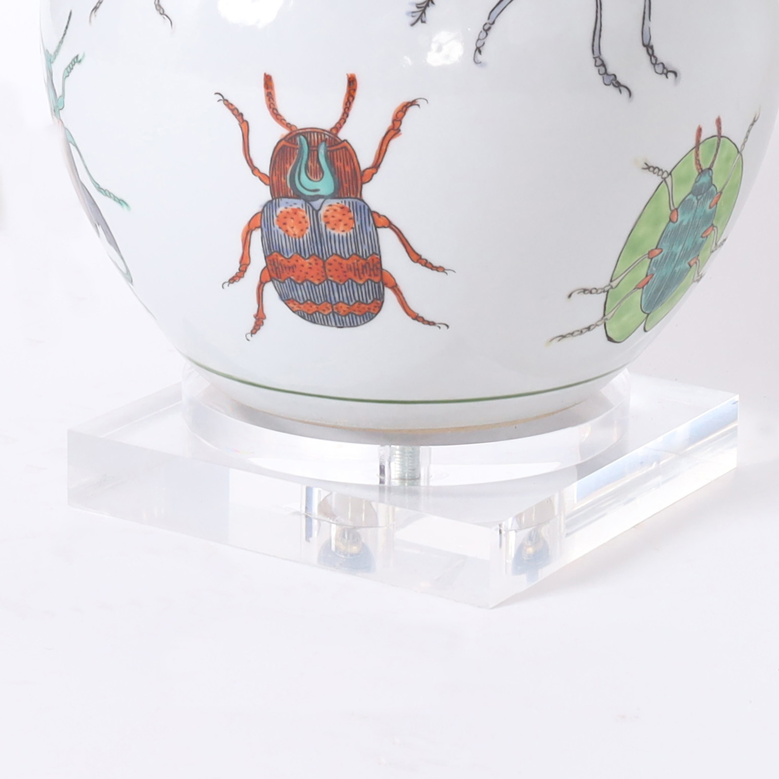 Pair of Porcelain Chinese Table Lamps Decorated with Insects