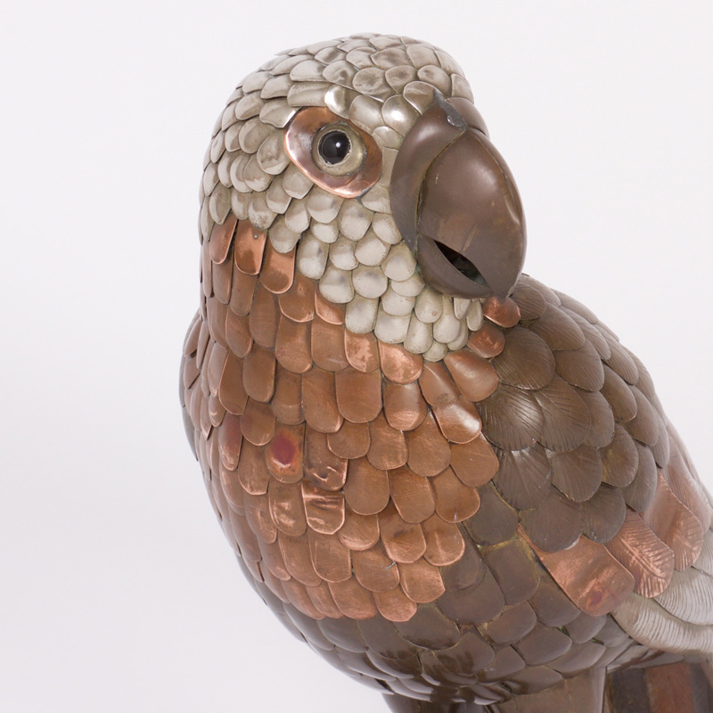Brass and Copper Parrot Sculpture in the Style of Bustamante