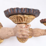 Pair of Baroque Antique Carved Wood Arm and Fist Wall Sconce Candle Holders