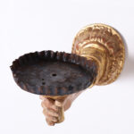 Pair of Baroque Antique Carved Wood Arm and Fist Wall Sconce Candle Holders