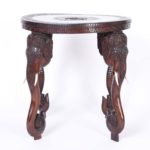 Antique Anglo Indian Carved Wood Round Table with Elephants