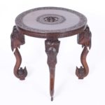 Antique Anglo Indian Carved Wood Round Table with Elephants