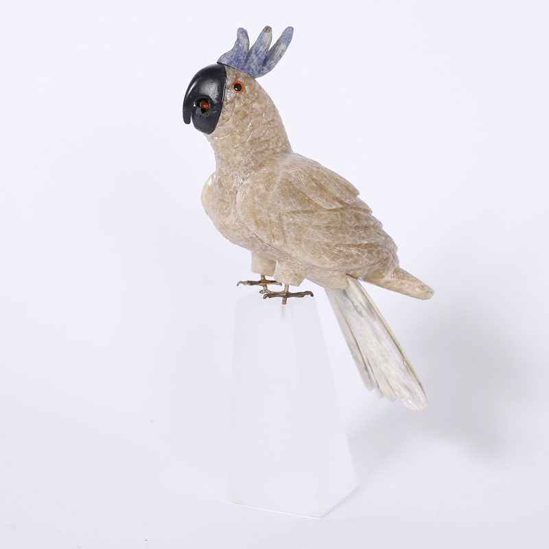 Carved Stone Parrot on a Frosted Lucite Base