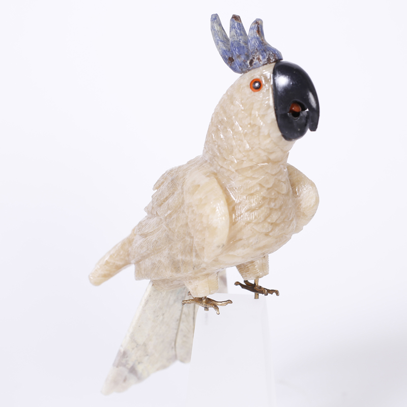 Carved Stone Parrot on a Frosted Lucite Base