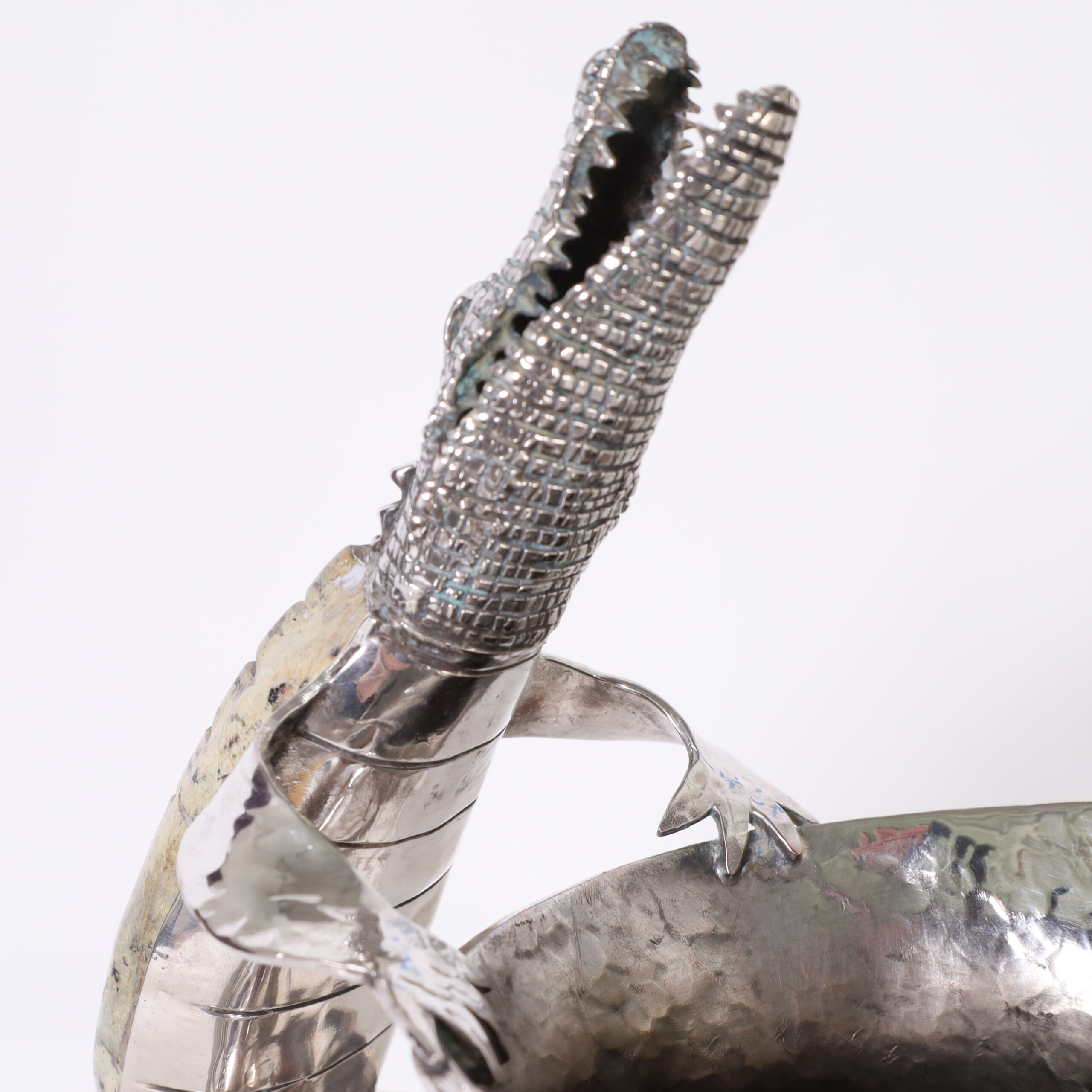 Mid Century Silver Plate Pitcher with Alligator or Lizard