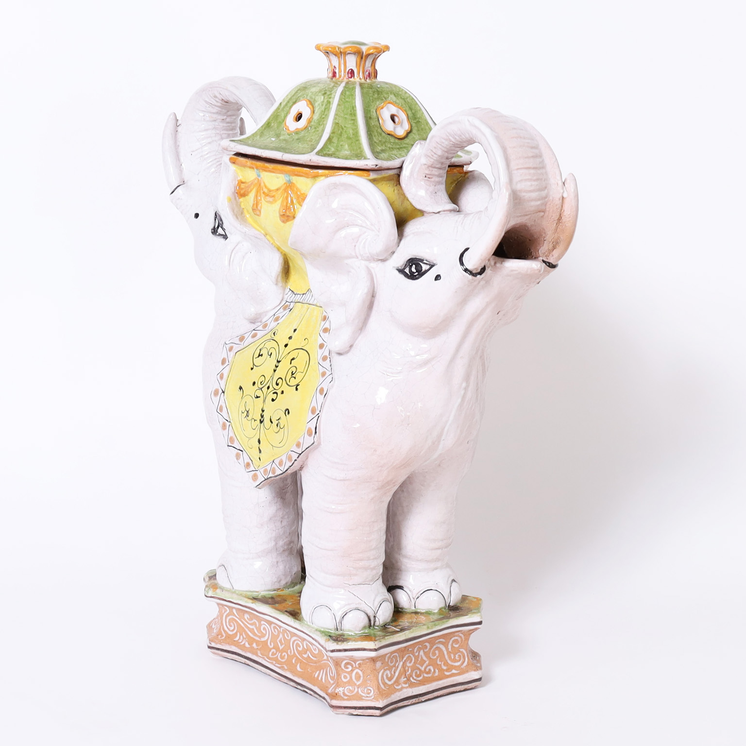 Glazed Terra Cotta Elephant Stand with Lidded Compartment