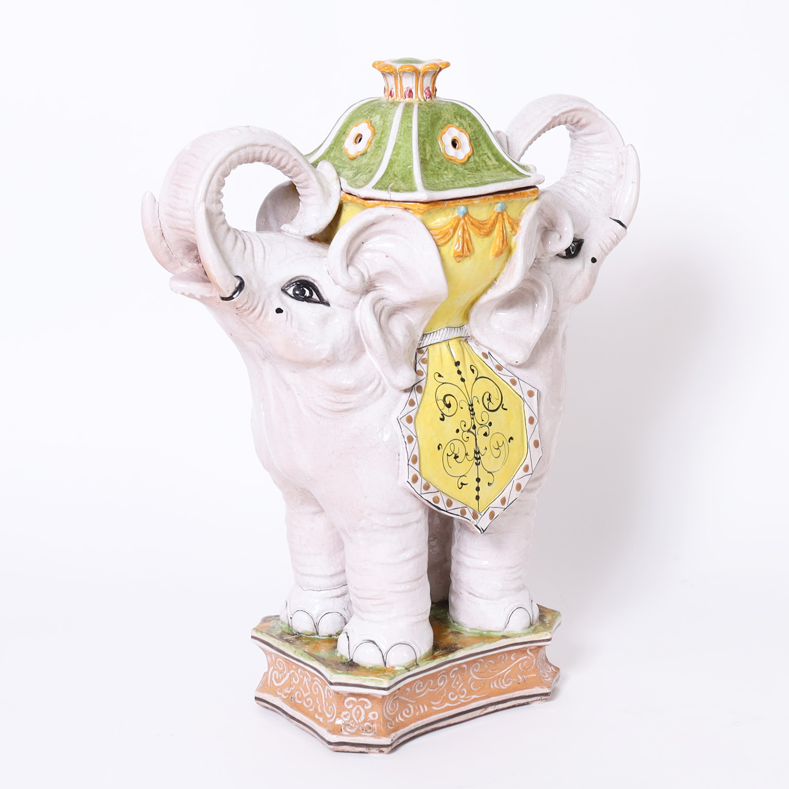Glazed Terra Cotta Elephant Stand with Lidded Compartment