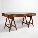 Vintage Campaign Style British Colonial Sawhorse Leather Top Desk by Charlotte Horstmann