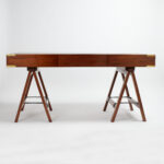 Vintage Campaign Style British Colonial Sawhorse Leather Top Desk by Charlotte Horstmann