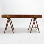 Vintage Campaign Style British Colonial Sawhorse Leather Top Desk by Charlotte Horstmann