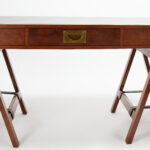 Vintage Campaign Style British Colonial Sawhorse Leather Top Desk by Charlotte Horstmann