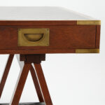 Vintage Campaign Style British Colonial Sawhorse Leather Top Desk by Charlotte Horstmann