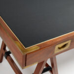 Vintage Campaign Style British Colonial Sawhorse Leather Top Desk by Charlotte Horstmann