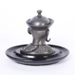 Asian Inspired Antique Pewter Inkwell