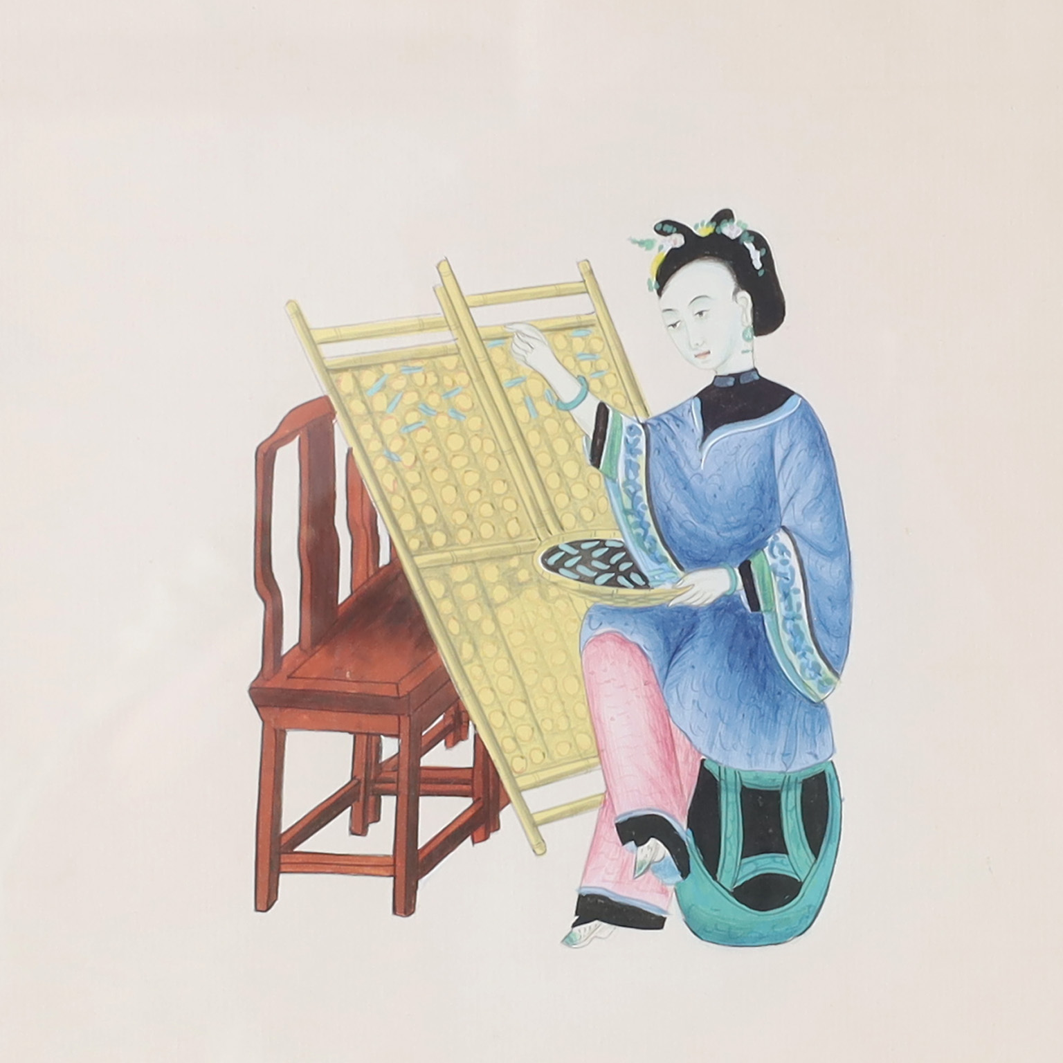 Set of Eight Antique Chinese Watercolors of Working Women