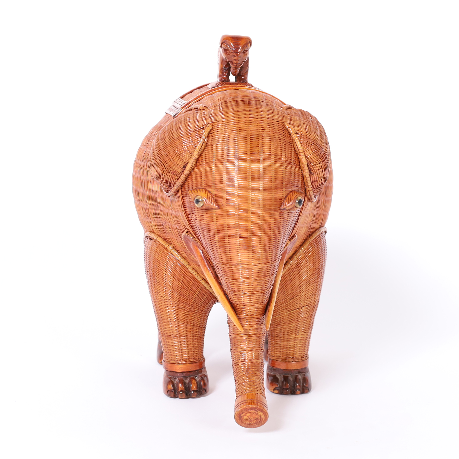 Mid Century Chinese Wicker Elephant Box