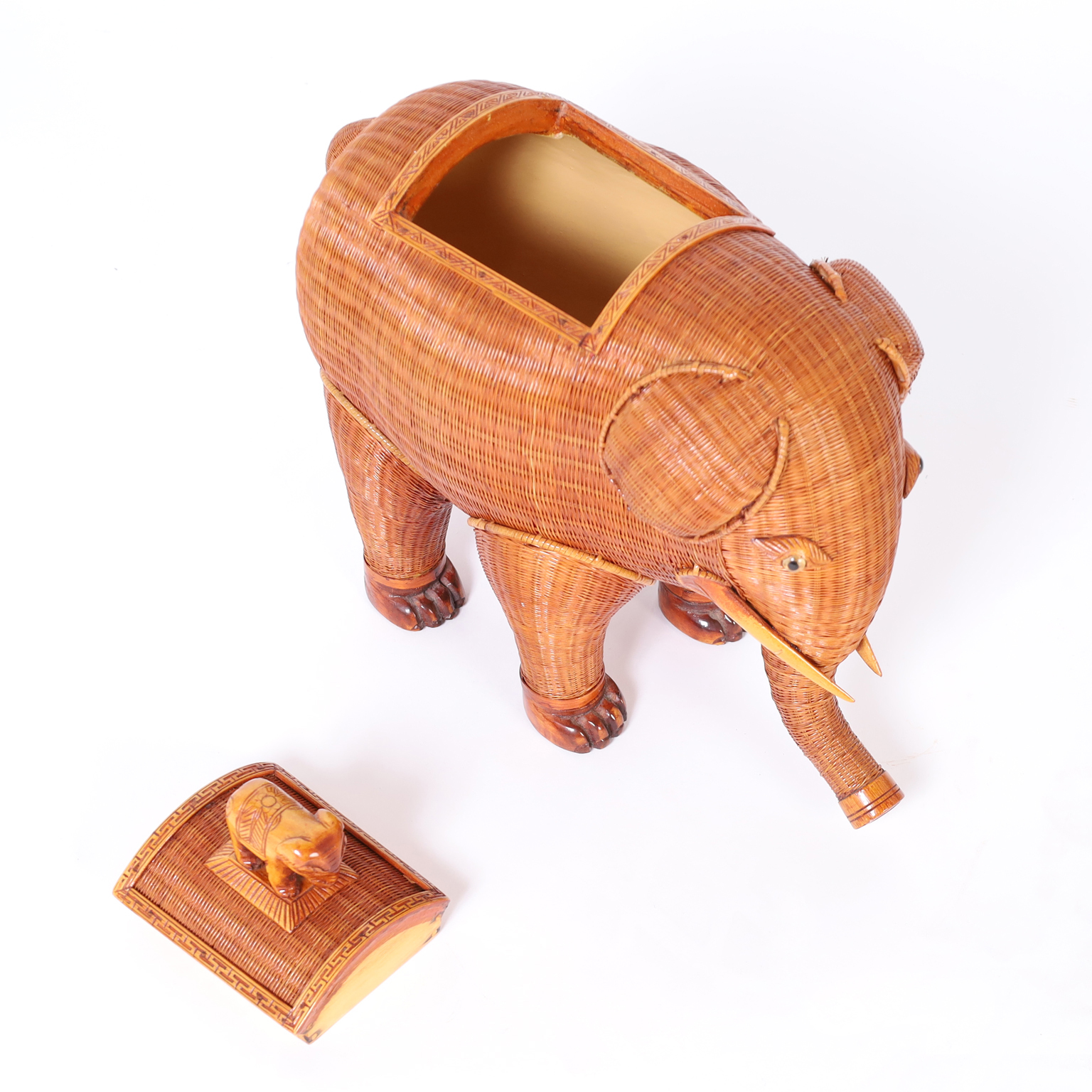Mid Century Chinese Wicker Elephant Box