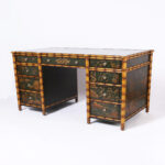 Vintage Faux Bamboo Chinoiserie Leather Top Desk