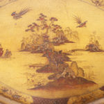 Antique English Chinoiserie Papier-Mâché Tray and Faux Bamboo Stand
