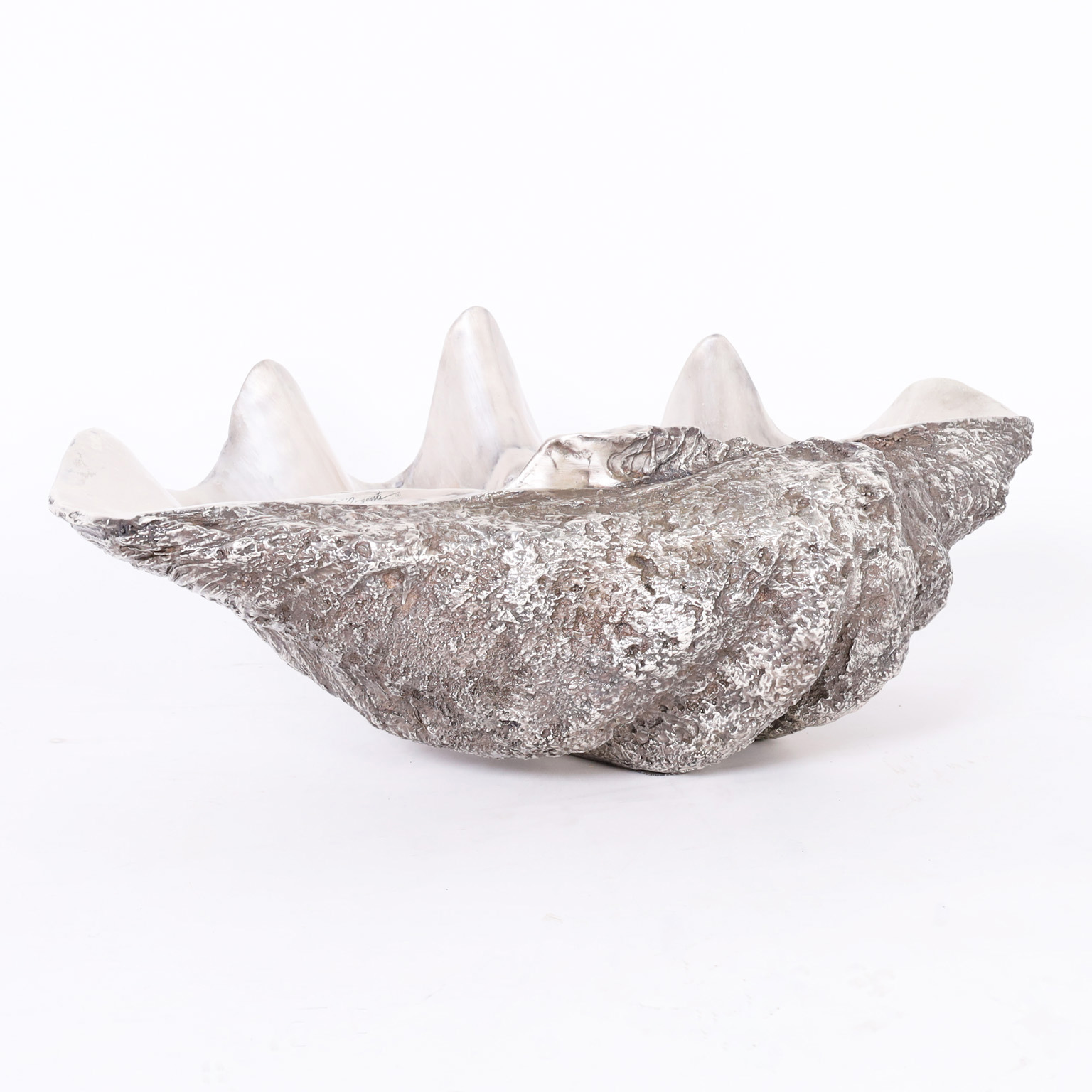 Silver Plate Life Size Giant Clam Shell Sculpture