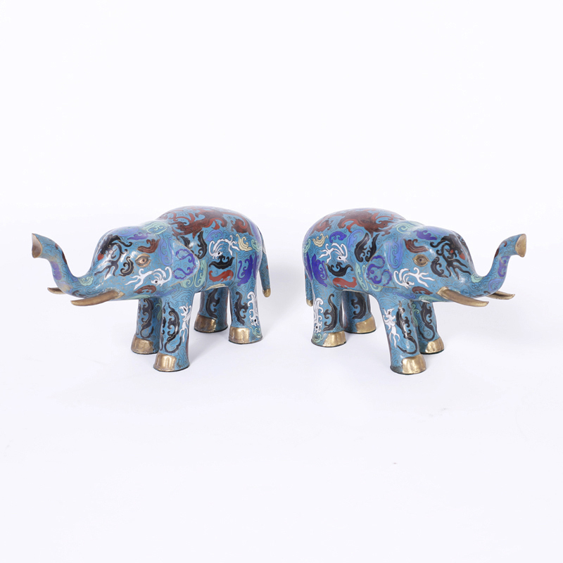 Pair of Mid Century Cloisonné Elephants